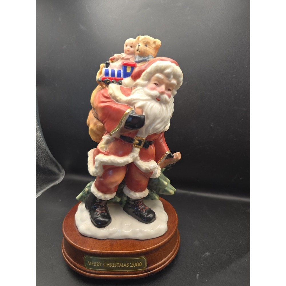 Vintage Porcelain Santa Music Box Works Christmas Decor Seasonal 2000